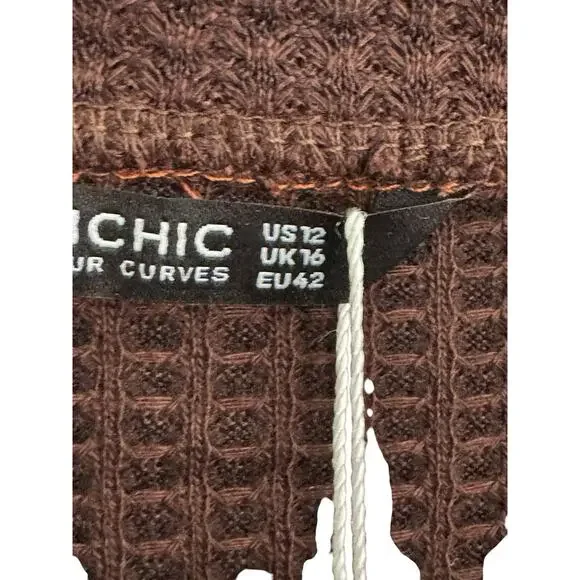 NWT Bloomchic 12 Waffle Vneck Colorblock Brown Rust Beige Long Sleeve Top #3620 - Picture 7 of 11